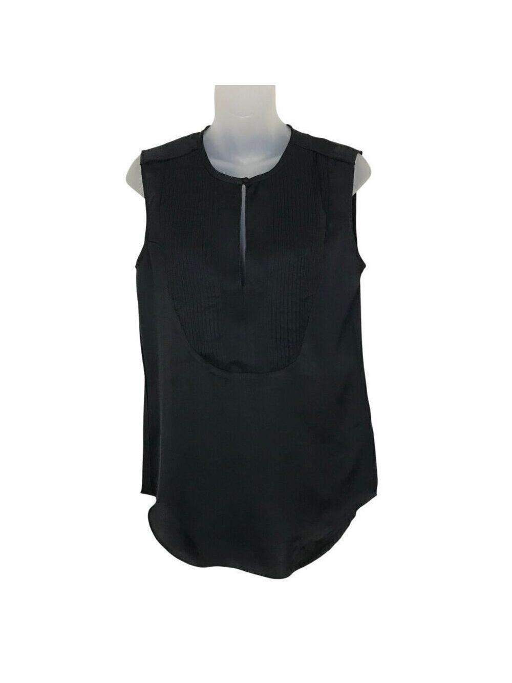 Equipment Femme Black Sleeveless Blouse Key Hole Front With Button Closure S -XS